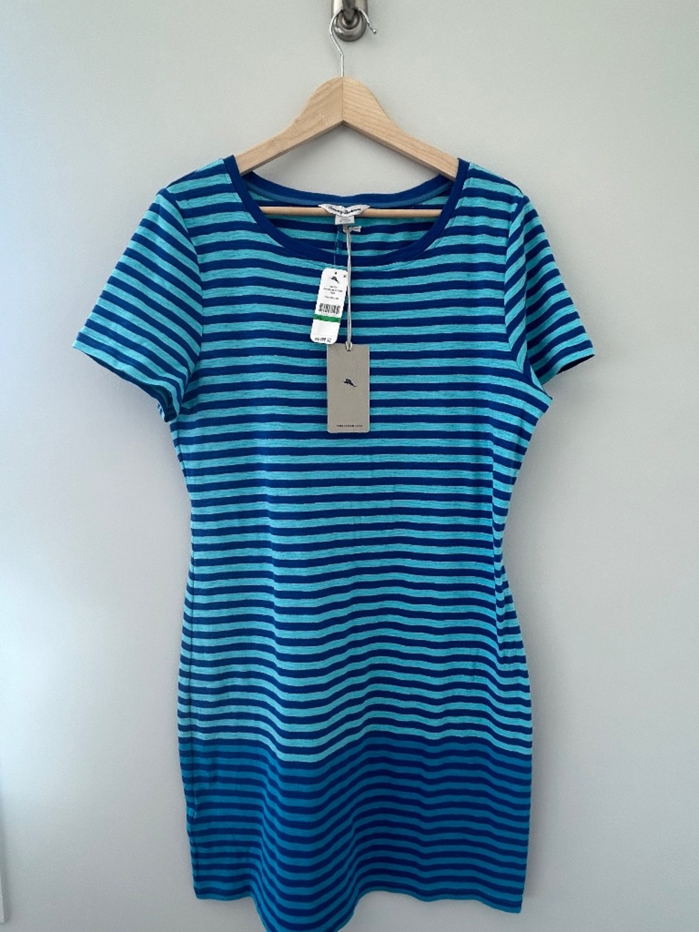 NWT Tommy Bahama Juan the Line Striped T-Shirt Dress in Cobalt Sea Sz L